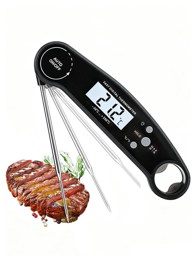 YelaJoy Digital Meat Thermometer with Probe Waterproof Fast Read Food Thermometer Kitchen Grilling Cooking with Backlight Magnet and Calibration for Baking BBQ (Black) - Image 1