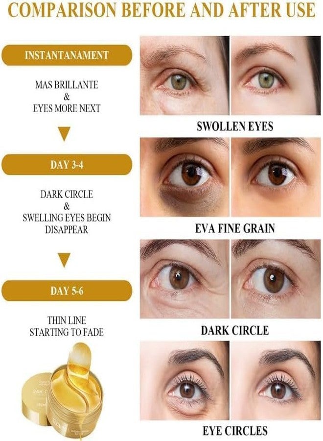 Quebers 24K Gold Under Eye Patches for Dark Circles & Puffiness Hydrogel 60 Pcs Eye Masks with Collagen & Snail Mucin for Wrinkle Reduction, Hydration, & Brightening (Pack of 1) - Image 4