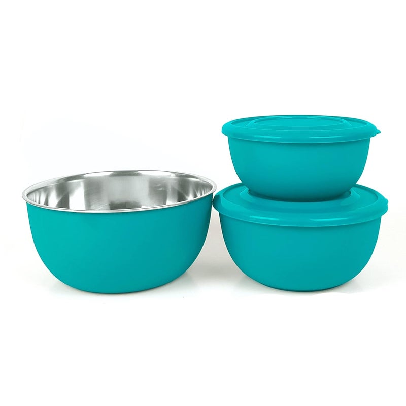 Zaib Classic Microwave Safe Steel Container with Lid for kitchen Set of 3 Capacity 500ml800ml1250ml Turquoise_Classic2 - Image 1
