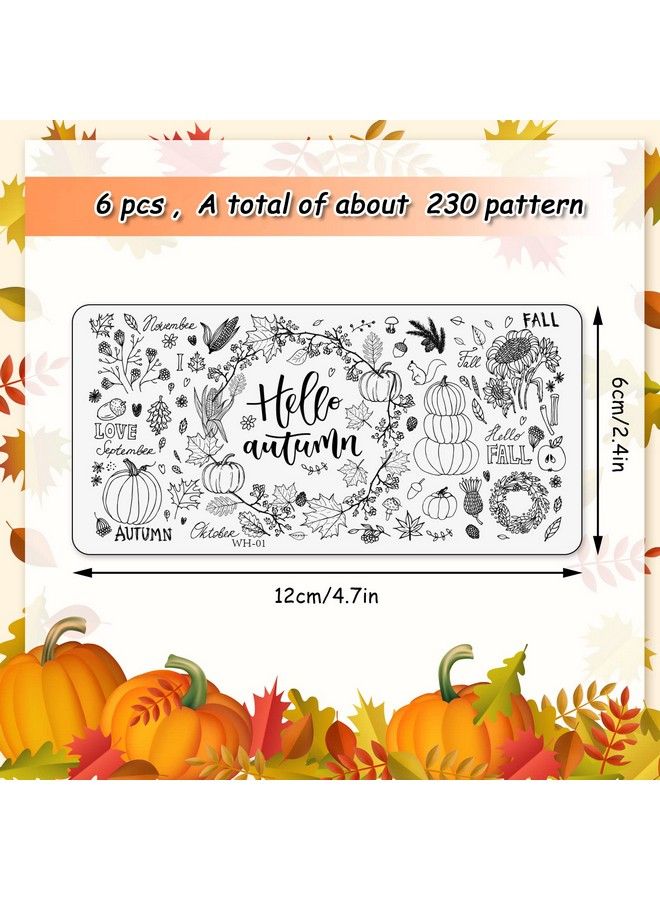 Whaline 6Pcs Fall Thanksgiving Theme Nail Art Stamping Plate Kit Various Pattern Pumpkin Maple Autumn Blessing Collection Nail Art Plate For Thanksgiving Day Nail Art Design Diy Print Manicure Salon - Image 3