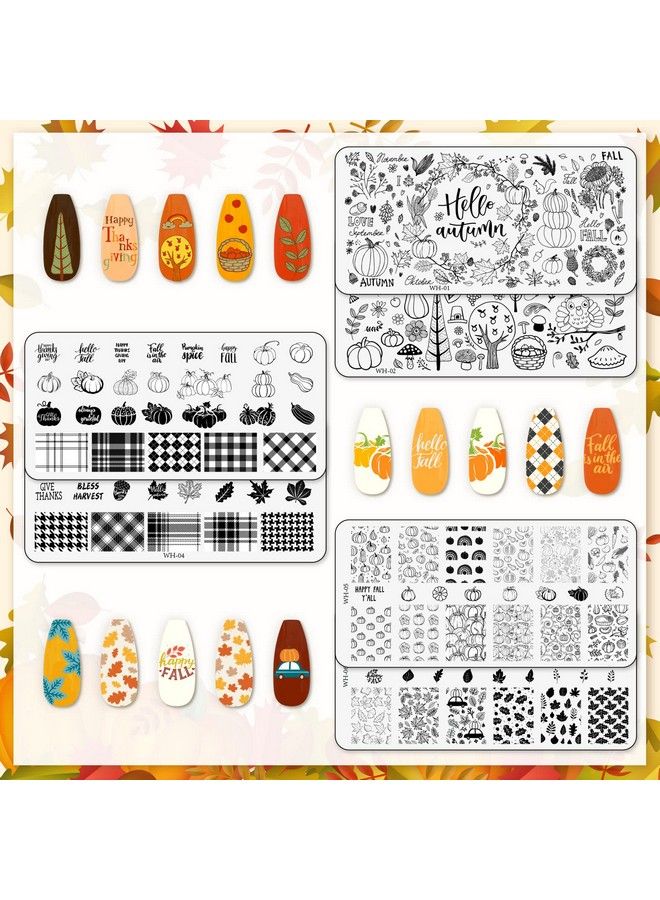 Whaline 6Pcs Fall Thanksgiving Theme Nail Art Stamping Plate Kit Various Pattern Pumpkin Maple Autumn Blessing Collection Nail Art Plate For Thanksgiving Day Nail Art Design Diy Print Manicure Salon - Image 4