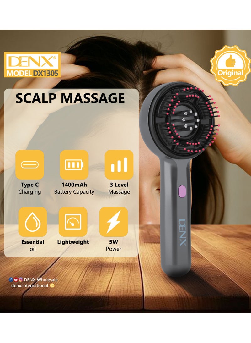 Denx Electric Scalp Massage Brush with Innovative Bristle Movement – 3 Massage Levels – 1400mAh Battery – Type-C Charging – Designed for Scalp Massage & Improved Blood Circulation – Suitable for All Hair Types – Lightweight & Comfortable for Daily Use - Image 2