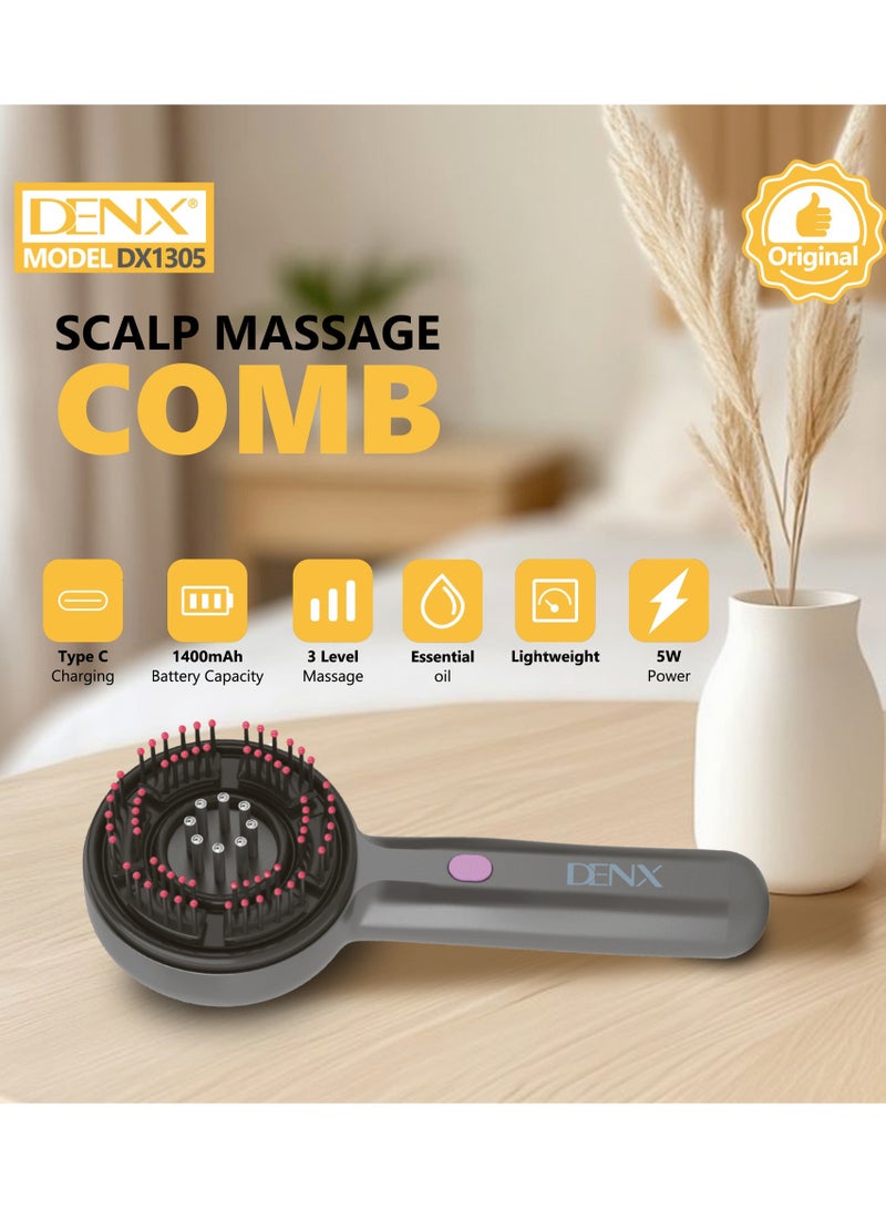 Denx Electric Scalp Massage Brush with Innovative Bristle Movement – 3 Massage Levels – 1400mAh Battery – Type-C Charging – Designed for Scalp Massage & Improved Blood Circulation – Suitable for All Hair Types – Lightweight & Comfortable for Daily Use - Image 4