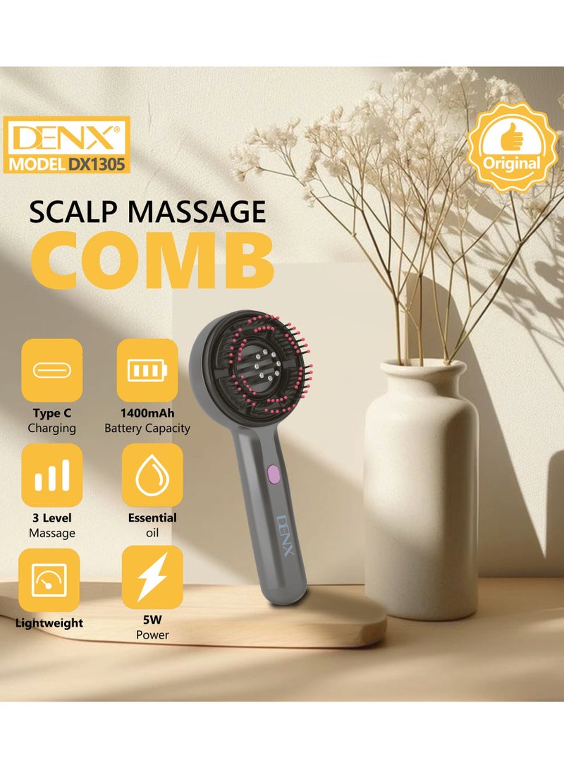 Denx Electric Scalp Massage Brush with Innovative Bristle Movement – 3 Massage Levels – 1400mAh Battery – Type-C Charging – Designed for Scalp Massage & Improved Blood Circulation – Suitable for All Hair Types – Lightweight & Comfortable for Daily Use - Image 3