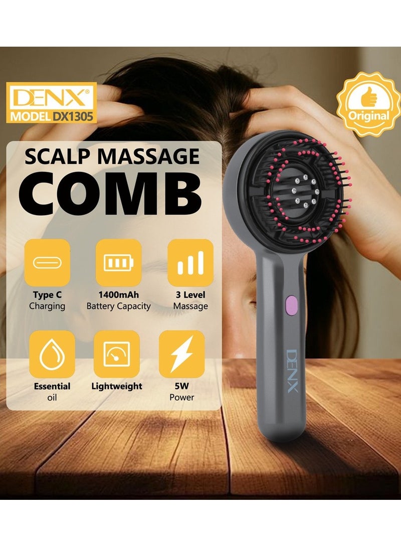 Denx Electric Scalp Massage Brush with Innovative Bristle Movement – 3 Massage Levels – 1400mAh Battery – Type-C Charging – Designed for Scalp Massage & Improved Blood Circulation – Suitable for All Hair Types – Lightweight & Comfortable for Daily Use - Image 2