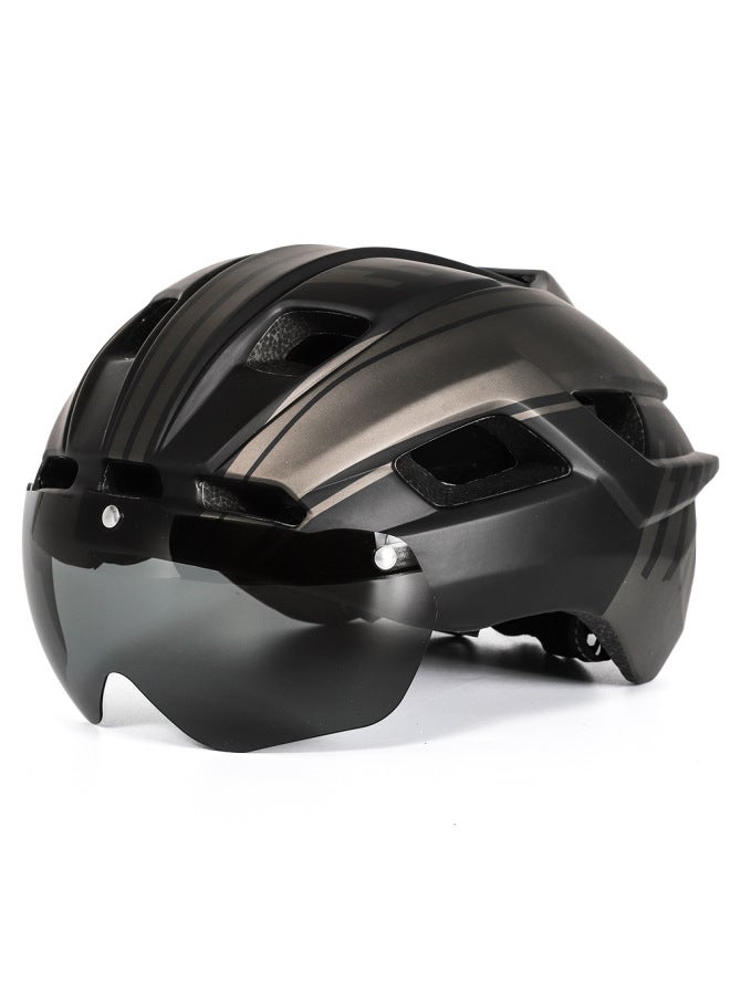 Black Titanium Magnetic Goggles Cycling Helmet with Rechargeable Tail Lamp for Road and Mountain Bike