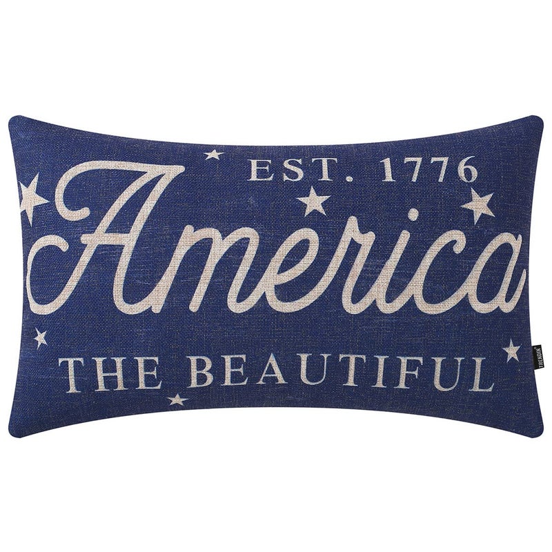 TRENDIN 4th of July Pillow Cover 12x20 inches 1776 Decor Patriotic Sign Decoration Rustic Home Decor America The Beautiful Throw Oblong Cushion Case for Sofa Couch Blue PL861TR