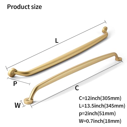 CABDM 5 Pack 12 inch Hole Center Brushed Gold Cabinet Pulls Heavy Duty Solid Drawer Matte Gold Hardware Handles Kitchen Vanity Bathroom Handles - Image 3