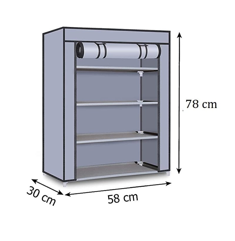 Demark DEMARK® Premium Heavy Shoe Rack Stand for Home Multipurpose Storage Organizer Lightweight with Iron Pipes Dust Proof Cover 4-Layer Shelves (Grey) - Image 2