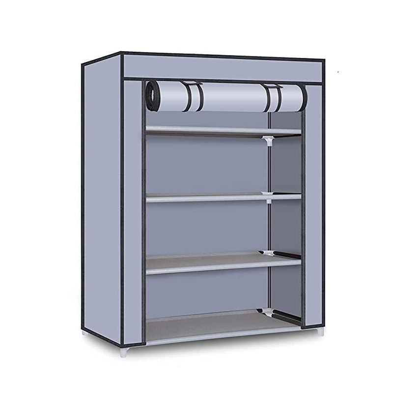 Demark DEMARK® Premium Heavy Shoe Rack Stand for Home Multipurpose Storage Organizer Lightweight with Iron Pipes Dust Proof Cover 4-Layer Shelves (Grey) - Image 1