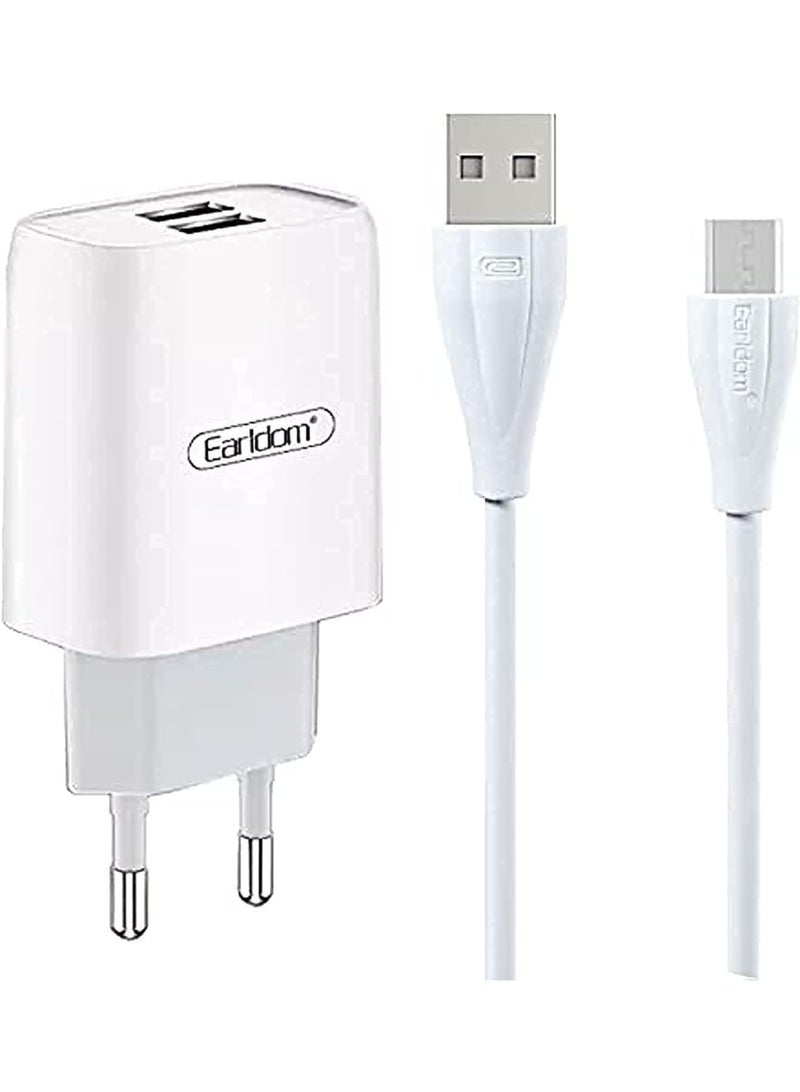 أيرلدوم شاحن حائط من إيرلدوم ES-196، شاحن سريع بقوة 2.4 أمبير، مزدوج USB (2 منفذ) مع كابل Micro USB - Image 1