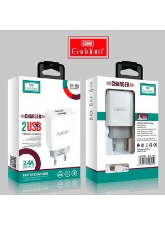 أيرلدوم شاحن حائط من إيرلدوم ES-196، شاحن سريع بقوة 2.4 أمبير، مزدوج USB (2 منفذ) مع كابل Micro USB - Image 2