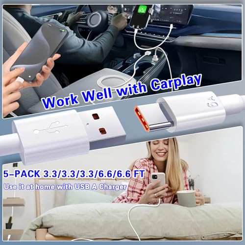 Gartmost 5pack USB A to C Cable【5 * 6 Ft】 Fast Charging 6A Quick Charger Cord, Compatible with iPhone 17/16/15,Samsung Galaxy S10 S9 S8 Plus, Note 10 9 8, LG V50 V40 G8 G7 (White) - Image 5