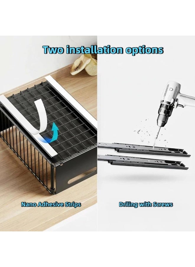 SALADAYS Pull-Out Cabinet Organizer, Heavy-Duty Iron Cabinet Storage Basket with Nano-Adhesive Mount, Drill-Free Easy Installation for Kitchen, Bathroom, Pantry Storage - Image 2