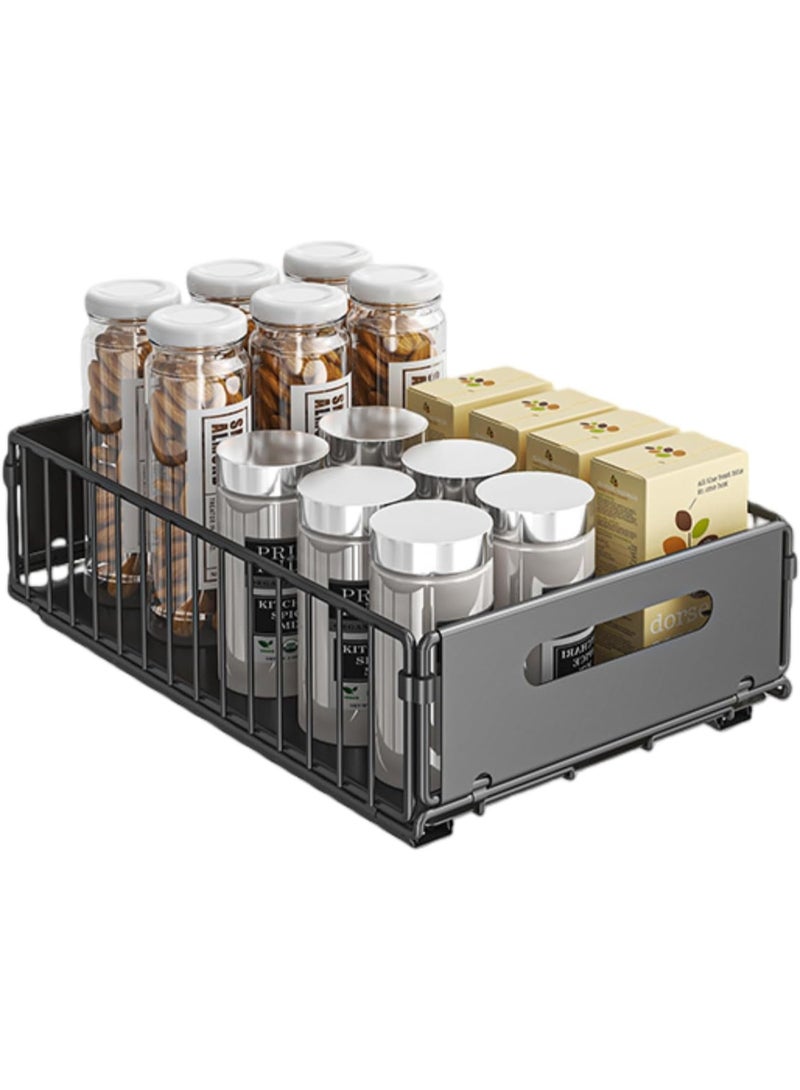 SALADAYS Pull-Out Cabinet Organizer, Heavy-Duty Iron Cabinet Storage Basket with Nano-Adhesive Mount, Drill-Free Easy Installation for Kitchen, Bathroom, Pantry Storage - Image 1