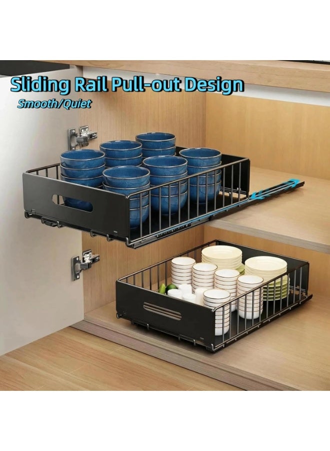 SALADAYS Pull-Out Cabinet Organizer, Heavy-Duty Iron Cabinet Storage Basket with Nano-Adhesive Mount, Drill-Free Easy Installation for Kitchen, Bathroom, Pantry Storage - Image 3