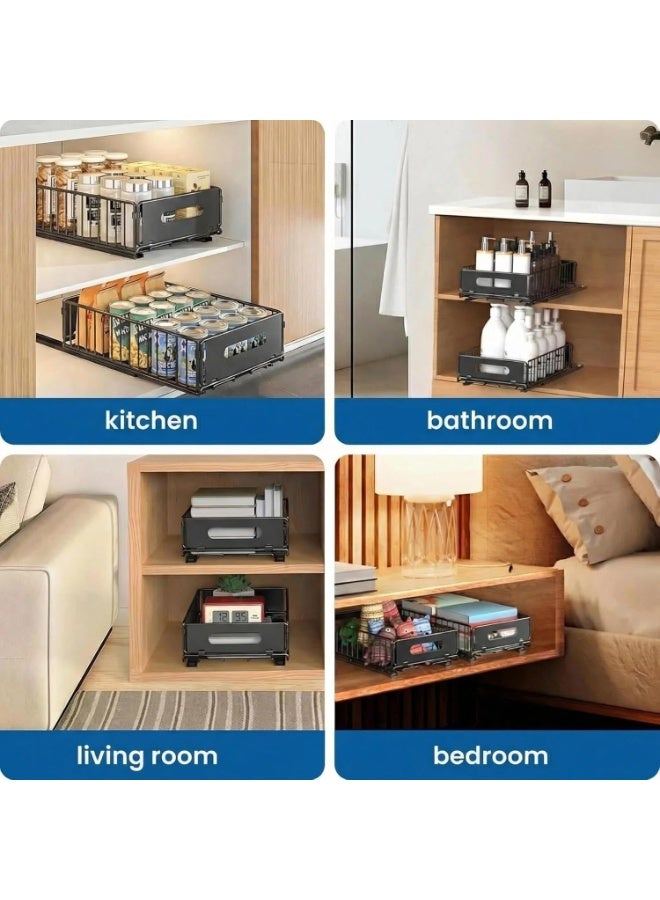 SALADAYS Pull-Out Cabinet Organizer, Heavy-Duty Iron Cabinet Storage Basket with Nano-Adhesive Mount, Drill-Free Easy Installation for Kitchen, Bathroom, Pantry Storage - Image 4