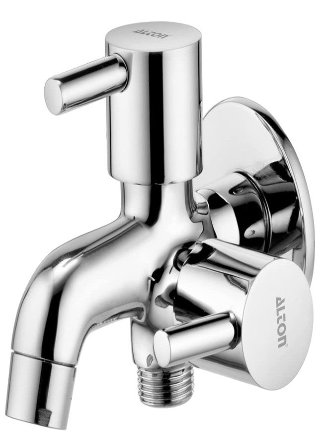 ALTON GRC3715 Brass 2 in 1 Chrome Finish Bib Tap with Wall Flange (Silver) - Image 1