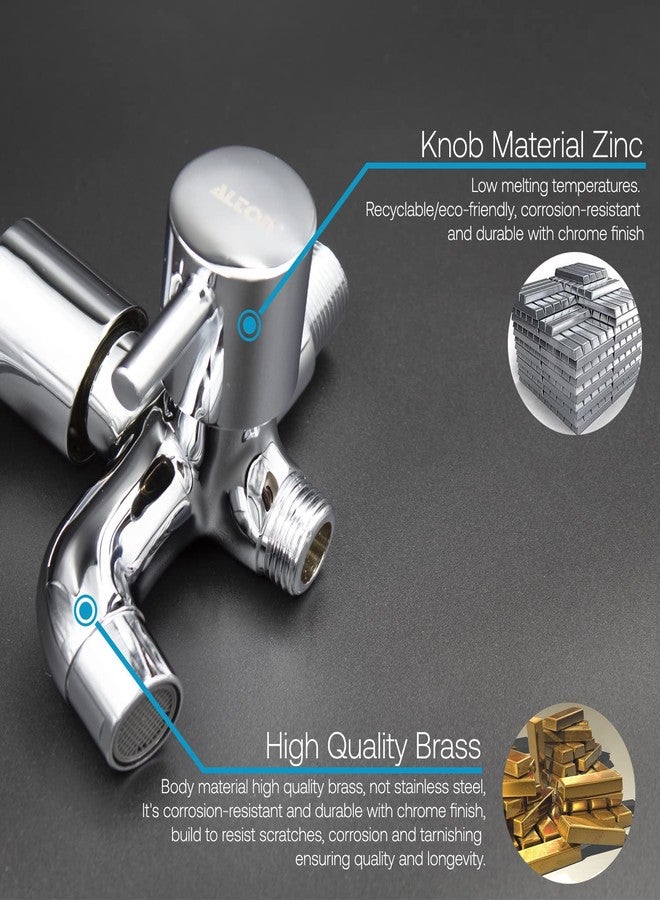 ALTON GRC3715 Brass 2 in 1 Chrome Finish Bib Tap with Wall Flange (Silver) - Image 2