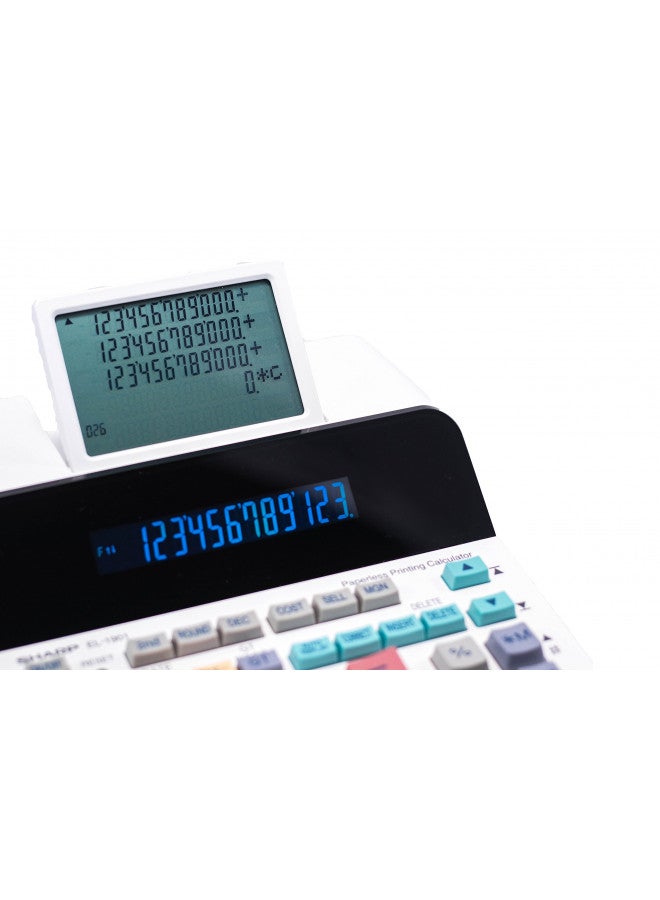 Sharp EL-1901 Paperless Printing Calculator with Check and Correct, 12-Digit LCD Primary Display, Functions the Same as a Printing Calculator/Adding Machine with Scrolling LCD Display Instead of Paper