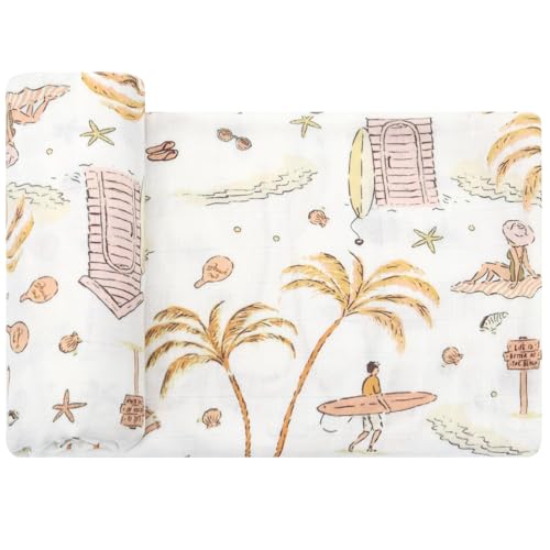 LifeTree Baby Swaddle Blanket, 70% Viscose from Bamboo and 30% Cotton Muslin Swaddles Blankets Boys Girls, Swaddling Blanket for Newborn, Super Soft Large 47" x 47", Yellow Sandy Beach - Image 1