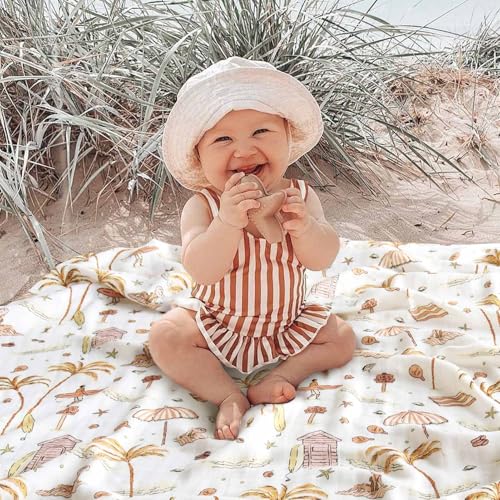 LifeTree Baby Swaddle Blanket, 70% Viscose from Bamboo and 30% Cotton Muslin Swaddles Blankets Boys Girls, Swaddling Blanket for Newborn, Super Soft Large 47" x 47", Yellow Sandy Beach - Image 2