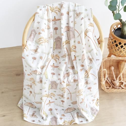 LifeTree Baby Swaddle Blanket, 70% Viscose from Bamboo and 30% Cotton Muslin Swaddles Blankets Boys Girls, Swaddling Blanket for Newborn, Super Soft Large 47" x 47", Yellow Sandy Beach - Image 5