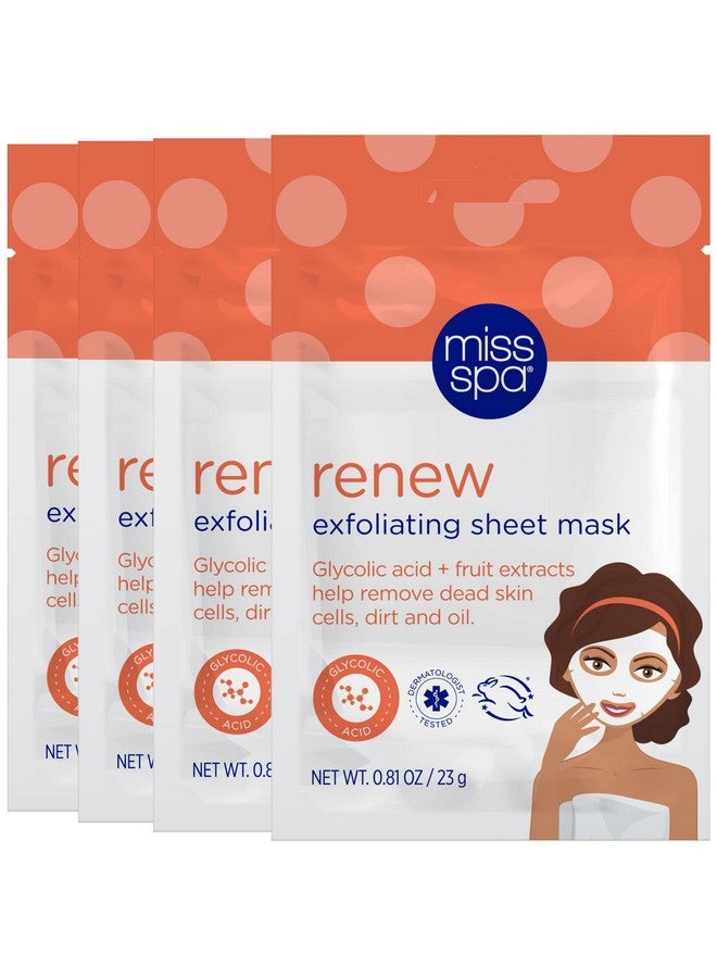 MISS SPA Renew Exfoliating Sheet Mask for Face, Skin Smoothing Face Mask Removes Dirt, Dead Skin and Oil, 4 Pack - Image 1
