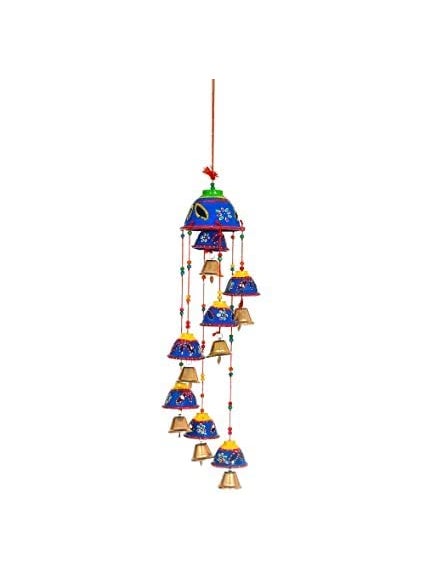 ADITYA IMPEX ADITYA IMPEX Handicraft rajasthane Wooden Colored Bells Desing Decorative showpice Wind Chimes for Home Balcony Garden Positive Energy Home Decor Hanging Long Bells 7 BellsSet of 2 Piece  - Image 1