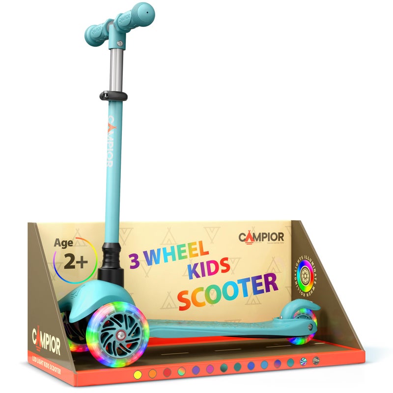 Campior Teal Mini 3 Wheel Scooter for Kids â€“ Lean-to-Steer Kick with LED Light-Up Wheels, Adjustable Handlebar, Wide Anti-Slip Deck, Smooth PU Wheels, Rear Foot Brake â€“ Suitable for Ages 2+ - Image 1