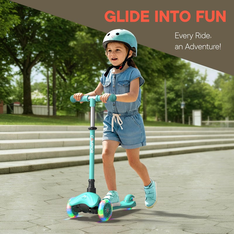 Campior Teal Mini 3 Wheel Scooter for Kids â€“ Lean-to-Steer Kick with LED Light-Up Wheels, Adjustable Handlebar, Wide Anti-Slip Deck, Smooth PU Wheels, Rear Foot Brake â€“ Suitable for Ages 2+ - Image 3