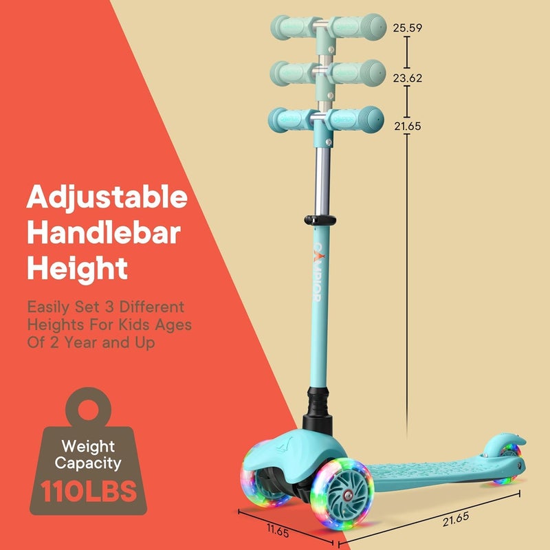 Campior Teal Mini 3 Wheel Scooter for Kids â€“ Lean-to-Steer Kick with LED Light-Up Wheels, Adjustable Handlebar, Wide Anti-Slip Deck, Smooth PU Wheels, Rear Foot Brake â€“ Suitable for Ages 2+ - Image 5