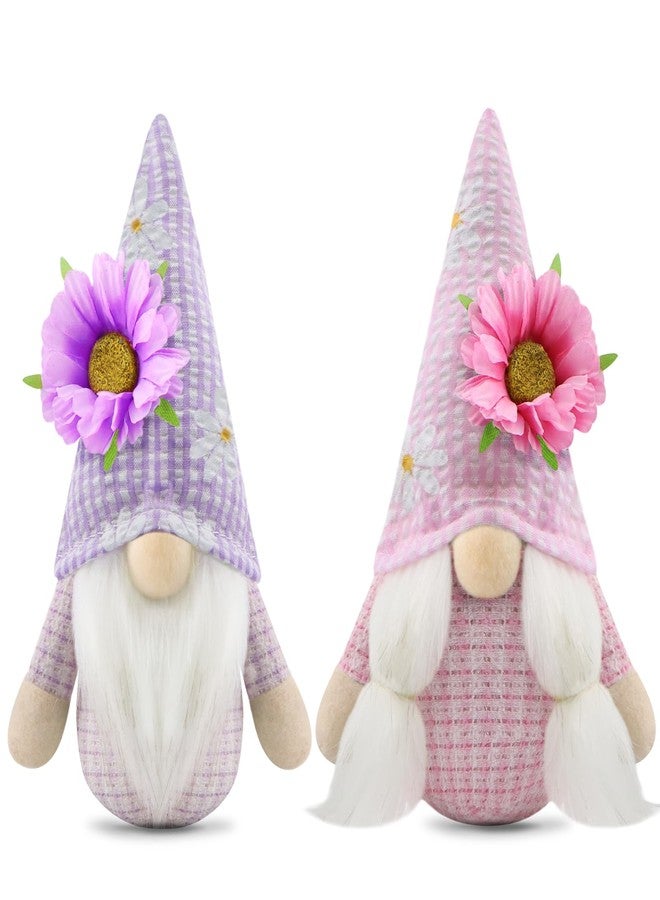Gehydy Set of 2 Spring Gnomes Summer Easter Sunflower Gnome Decoration Handmade Scandinavian Tomte Farmhouse Decor for Home Kitchen Tiered Tray - Pink & Purple - Image 1