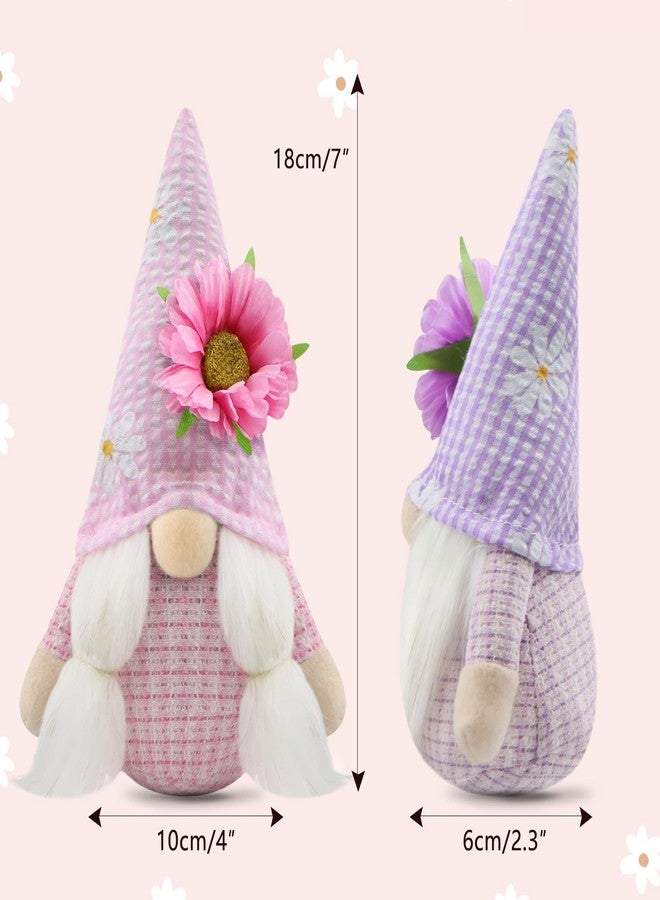 Gehydy Set of 2 Spring Gnomes Summer Easter Sunflower Gnome Decoration Handmade Scandinavian Tomte Farmhouse Decor for Home Kitchen Tiered Tray - Pink & Purple - Image 2