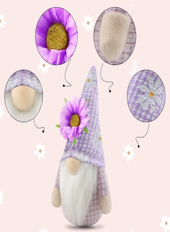Gehydy Set of 2 Spring Gnomes Summer Easter Sunflower Gnome Decoration Handmade Scandinavian Tomte Farmhouse Decor for Home Kitchen Tiered Tray - Pink & Purple - Image 3