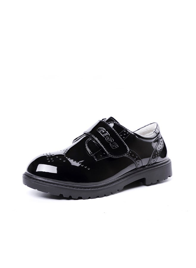 Boys' Leather Shoes Children's Black British Korean Style  Trendy Winter Fleece-lined Flower Boy Performance Soft-soled Student Kids