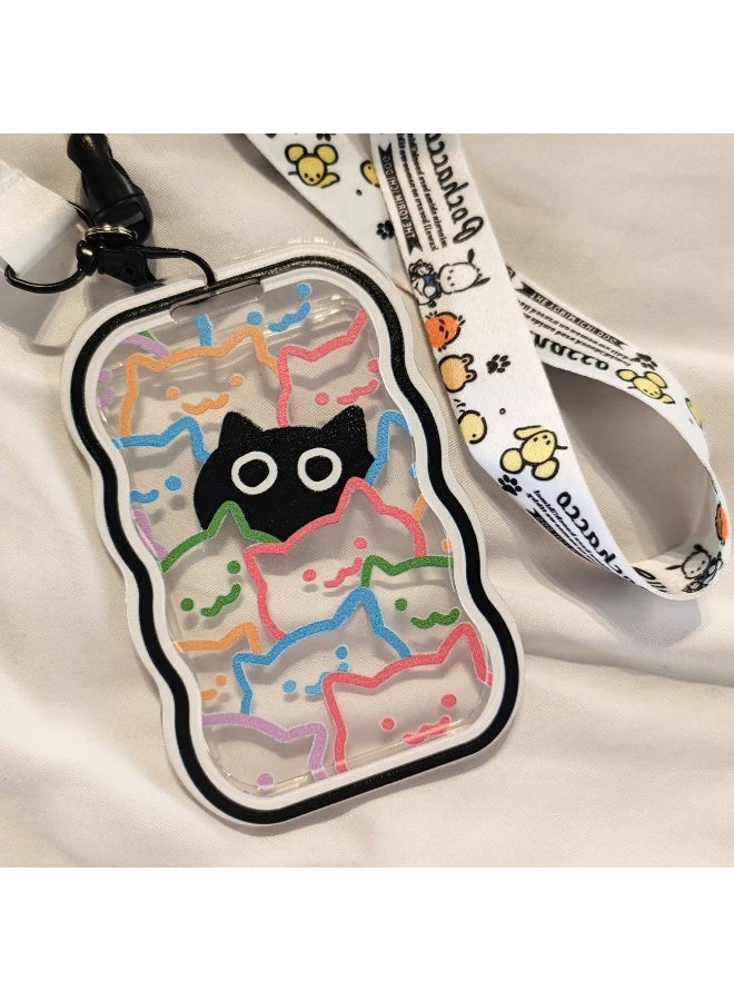 NIBEMINENT 1 - Piece Colorful Line Cat Kpop Photo Card Holder Pendant Key Chain ID Badge Holder ID Card Holder Photo Card Protector for School ID Office ID Access Card for Women Girls