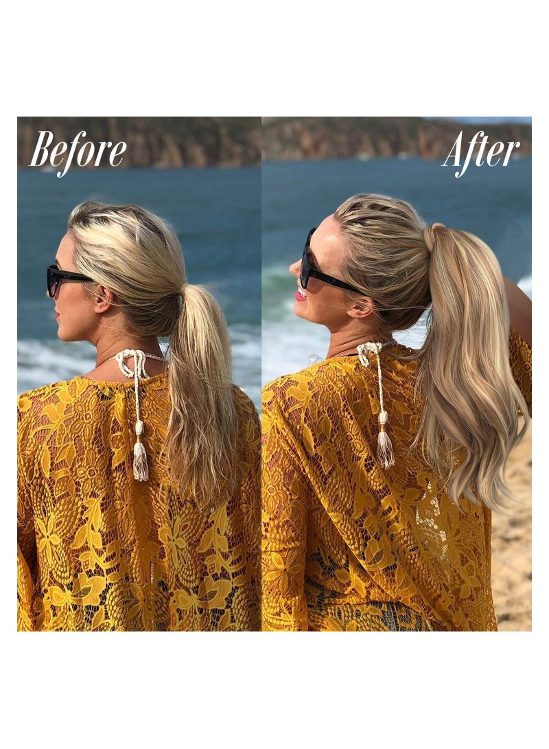 إستيل وصلة ذيل حصان مجعد 22 بوصة مقاومة للحرارة الاصطناعية الطبيعية المتموجة التفاف حول ذيل حصان وصلات شعر للنساء بني شوكولاتة مجعد - Image 4