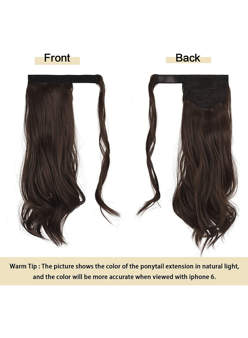 إستيل وصلة ذيل حصان مجعد 22 بوصة مقاومة للحرارة الاصطناعية الطبيعية المتموجة التفاف حول ذيل حصان وصلات شعر للنساء بني شوكولاتة مجعد - Image 2
