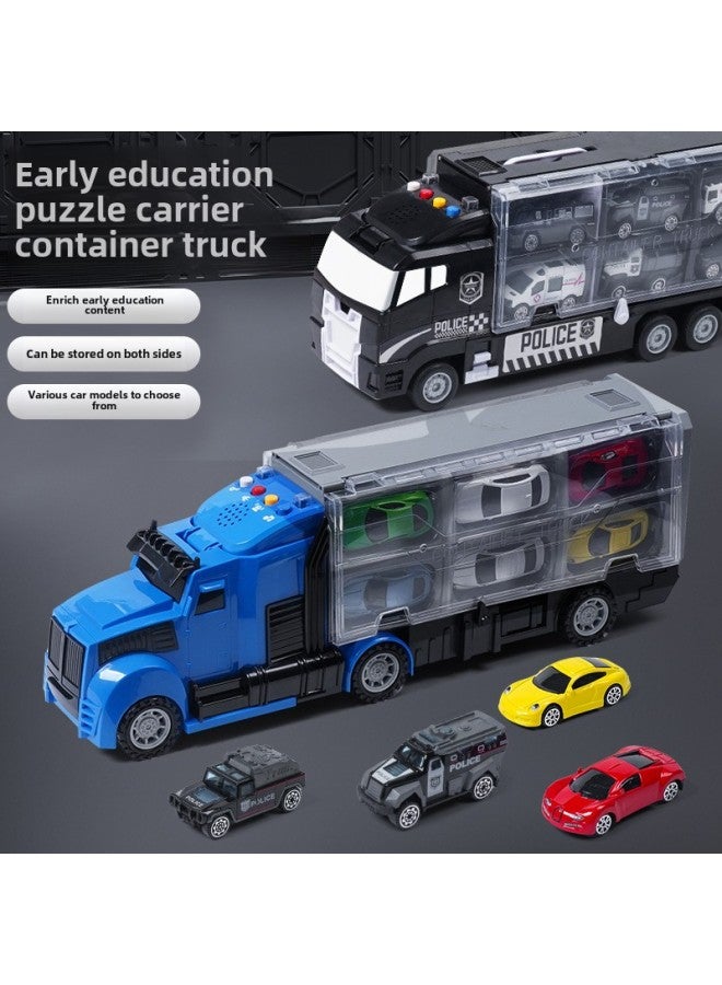 Alloy Engineering Vehicle Children's Storage Container Truck Large Rail Transport Vehicle Early Education Educational Toys Car Wholesale-Color:Fire Short-head Container Truck + Equation Racing Helicopter  - Image 2