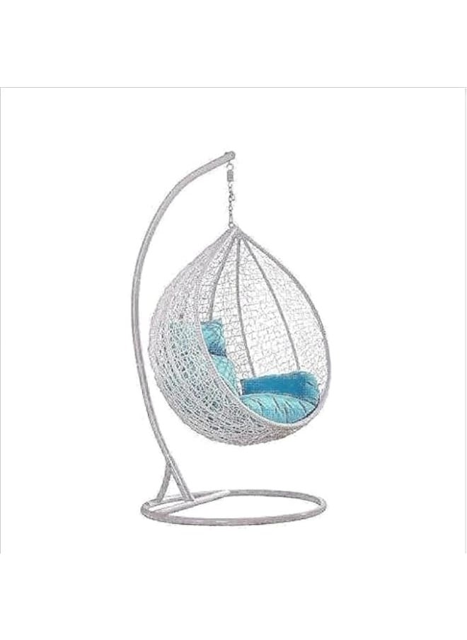 Sweet Furniture White Rattan Swing Chair with Fiber Pillows – 100 x 210 x 105 cm – Stylish Outdoor Hanging Seat 