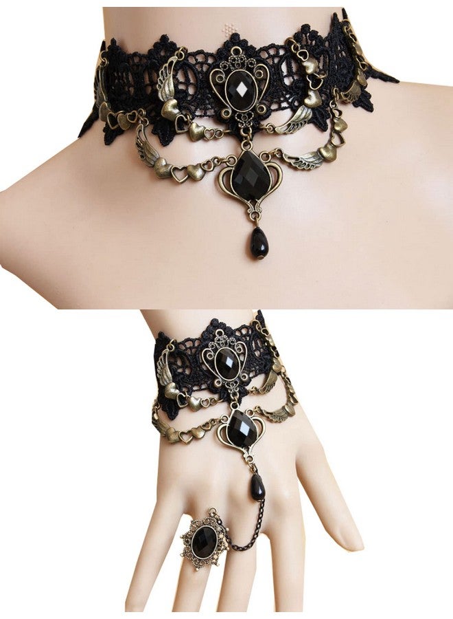 Love Sweety Halloween Vintage Crown Rose Headband Gothic Floral Headpiece (Necklace and Bracelet Heart) - Image 1