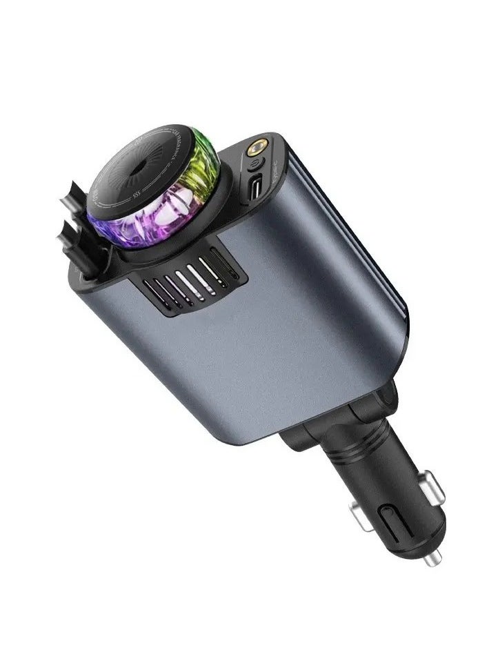ELTRAZONE - 120W A5 5-in-1 Retractable Car Charger with Starlight & Air Freshener | PD 30W Fast Charging for iPhone 16/15/14/13/12/11 & Android | USB-C & QC3.0 Quick Charge Car Adapter | Fireproof PC Build | Multi-Port Universal Car Charger for Travel & Daily Use - Image 1