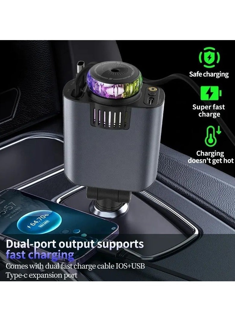 ELTRAZONE - 120W A5 5-in-1 Retractable Car Charger with Starlight & Air Freshener | PD 30W Fast Charging for iPhone 16/15/14/13/12/11 & Android | USB-C & QC3.0 Quick Charge Car Adapter | Fireproof PC Build | Multi-Port Universal Car Charger for Travel & Daily Use - Image 1