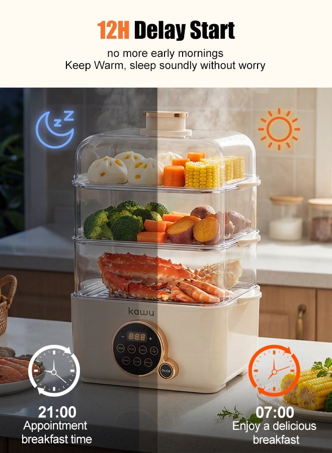 Kawu Electric Food Steamer with Hot Pot,1500 W Fast Heating Electric Cooking Pot for Cooking Vegetables, Seafood, Dumplings,Touch Control & Dry-Boil Protection,Suitable for the kitchen - Image 5