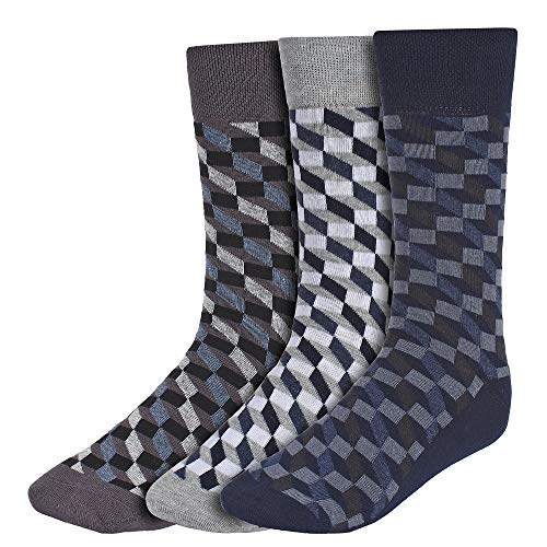 Creature Men's Cotton Calf Length Check Print Formal Socks Combo of 3 (SCS-13.4) - Image 1