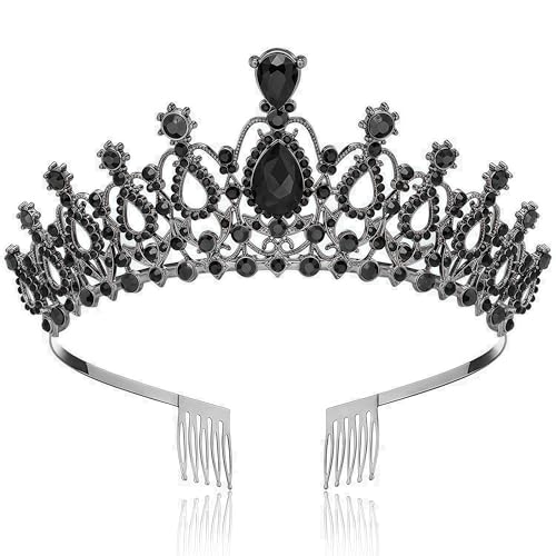 Papoopy Tiara Crown for Women, Headband Hair Accessories for Birthday Wedding Party Costume (C-Black) - Image 1