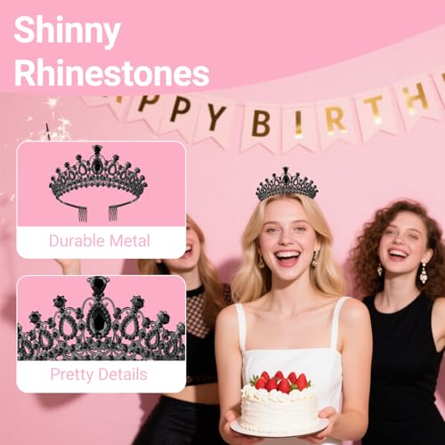 Papoopy Tiara Crown for Women, Headband Hair Accessories for Birthday Wedding Party Costume (C-Black) - Image 5