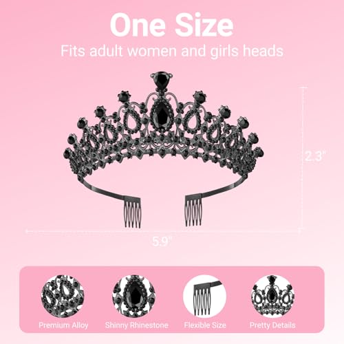 Papoopy Tiara Crown for Women, Headband Hair Accessories for Birthday Wedding Party Costume (C-Black) - Image 2
