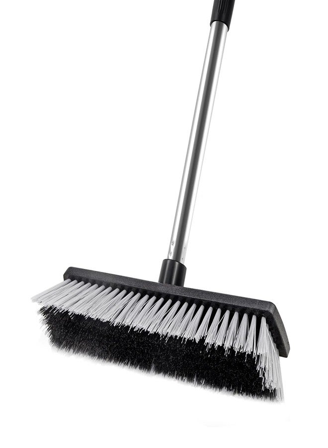 Lanhope LandHope Hard Bristle Deck Broom Adjustable Long Handle Scrub Brush Heavy Duty Concrete Push Broom Outdoor Brush Garage Broom Wood Large Floor Scrubber 28-52 inch Balcony -Multi Segment Handle - Image 1